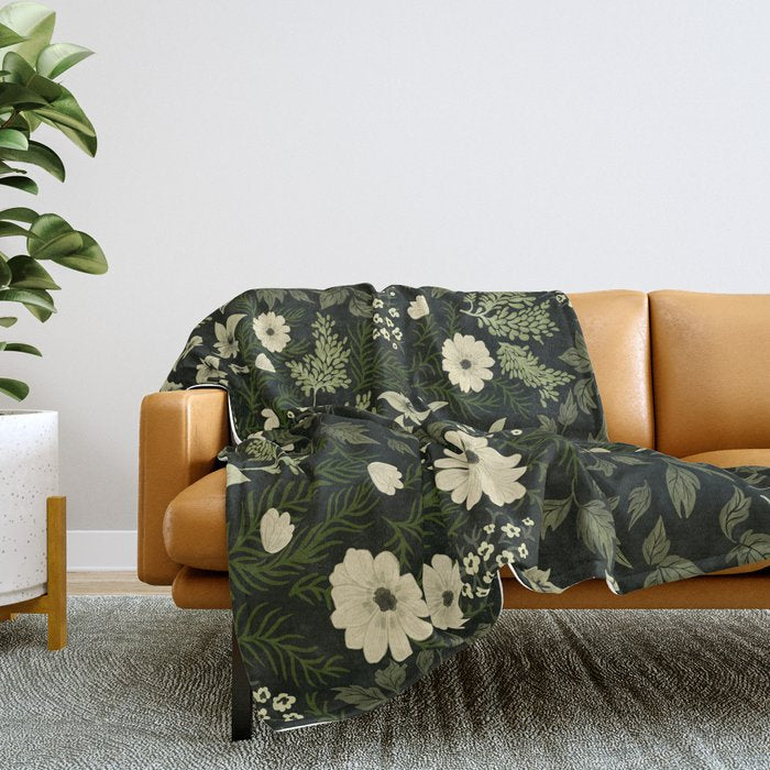 Woodland Nouveau Pattern Forest Green Throw Blanket Gallery Image 2