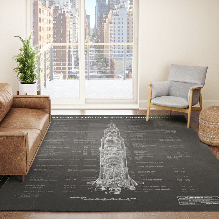 Apollo 11 Saturn V Blueprint in High Resolution (black) Rug Gallery Image 4