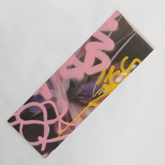 Pink and White Graffiti Sprayed Street Art in Bologna Yoga Mat Gallery Image 1