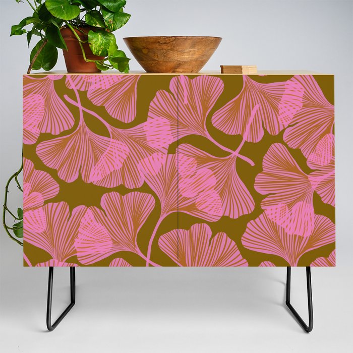 Pink Ginkgo Leaf Pattern Credenza Gallery Image 2