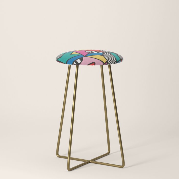 Colorful Memphis Milano Modern Geometric Shapes - 80s 90s retro electroclash pop art Aztec Stool Gallery Image 4