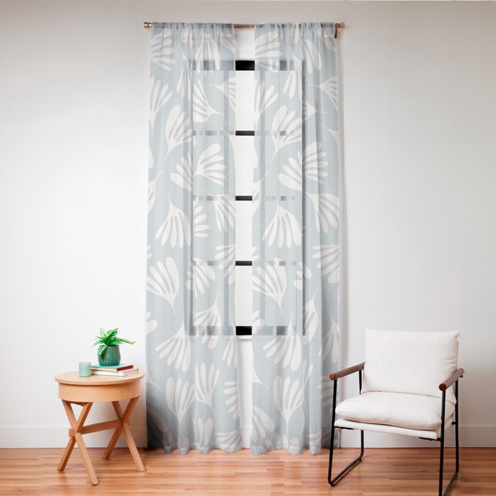 Wispy Leaves Contemporary Abstract Pattern in Light Blue-Gray and Cream Window Curtain Gallery Image 24
