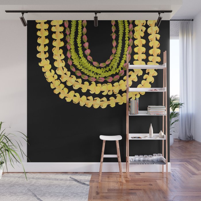 Lei Drape Puakenikeni Palaka Lokelani on black Wall Mural Gallery Image 1