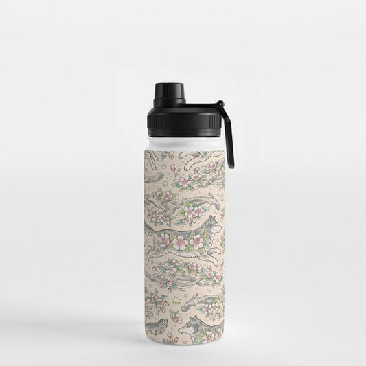 Wolf & Wild Apple Blossoms | Botanical Animal Art Water Bottle Gallery Image 2