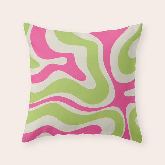 Retro Modern Liquid Swirl in Raspberry Pink and Lime Green Throw Pillow Gallery Image 5