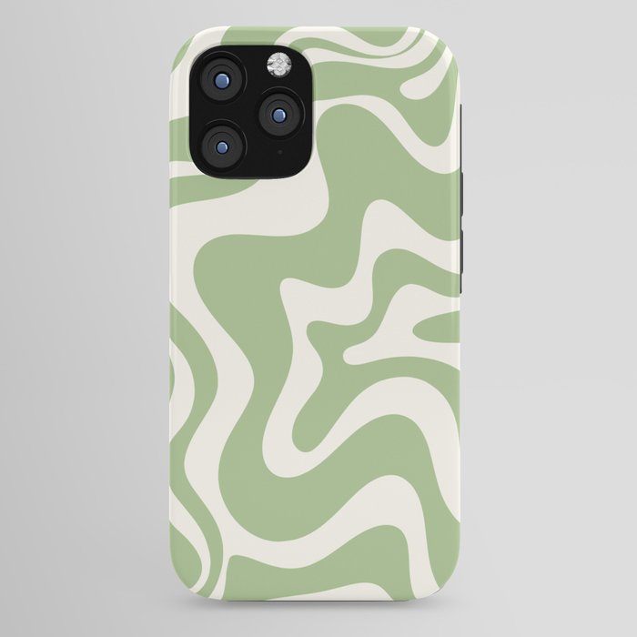 Retro Liquid Swirl Abstract Pattern in Light Sage Green and Cream iPhone Case Gallery Image 44