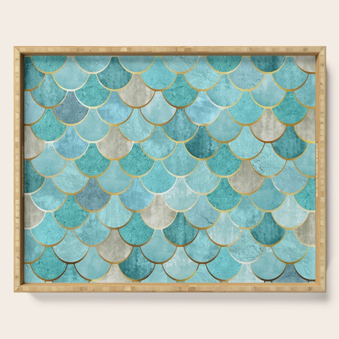 Moroccan Mermaid Fish Scale Pattern, Aqua,Teal Serving Tray Gallery Image 1