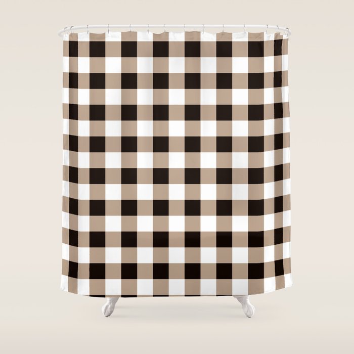 Gingham Large Tan Black White Shower Curtain Gallery Image 1