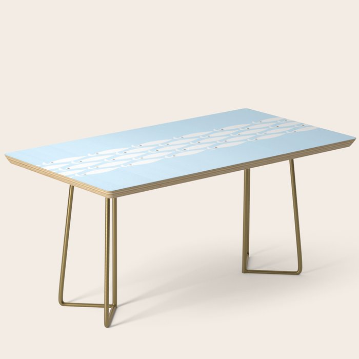 Coastal Minimalist Mid Century Modern Fish in Cool Light Blue White Brown Coffee Table Gallery Image 2