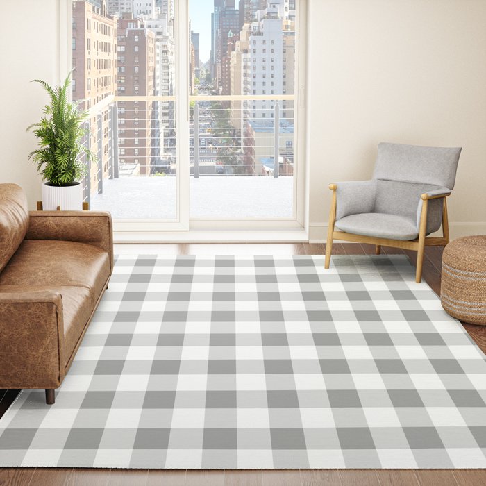 Gingham Large Gray White Rug Gallery Image 4