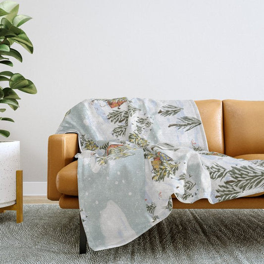 Winter wonderland illustration Throw Blanket Gallery Image 2