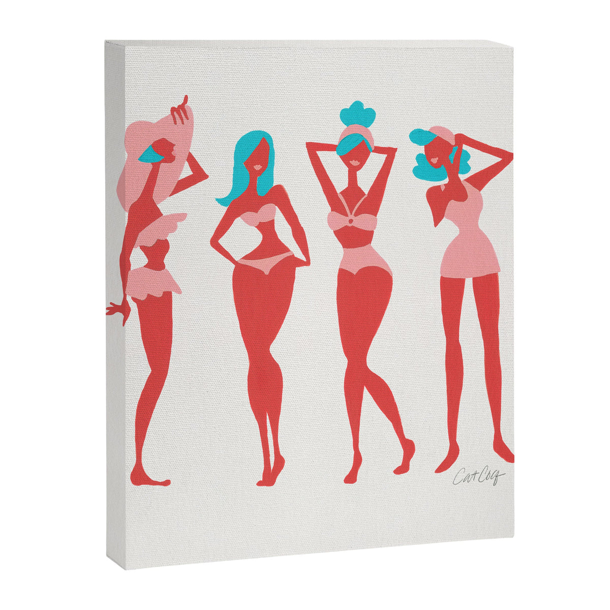 Beach Bombshells - Cyan & Coral Palette Canvas Print Gallery Image 5