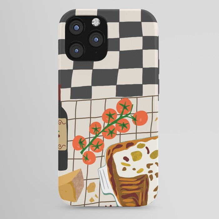 Lasagna parmesan and wne dinner - homemade meal illustration iPhone Case Gallery Image 44