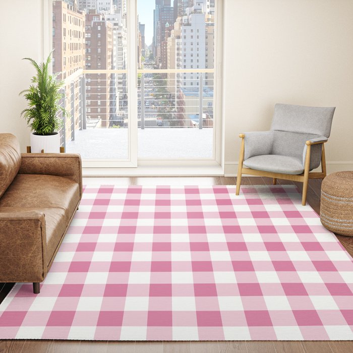 Gingham Large Pink White Rug Gallery Image 4
