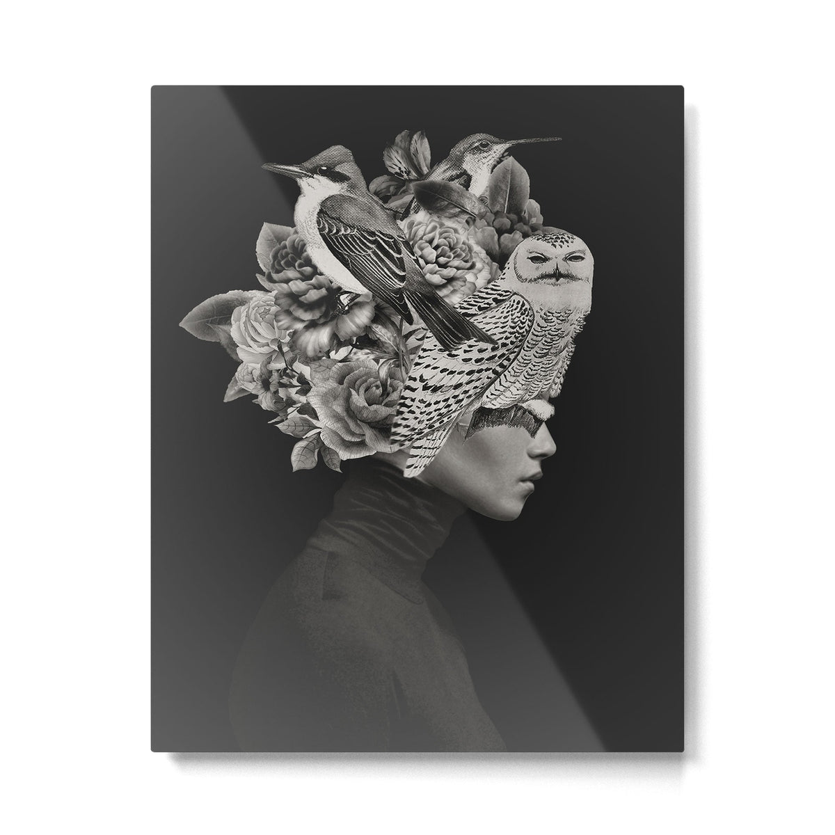 Lady with Birds(portrait) Metal Print Gallery Image 3
