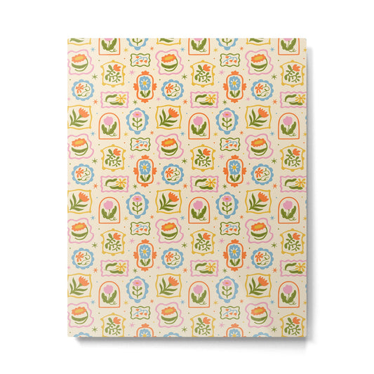 Colorful retro flower art frame art pattern Metal Print Gallery Image 2