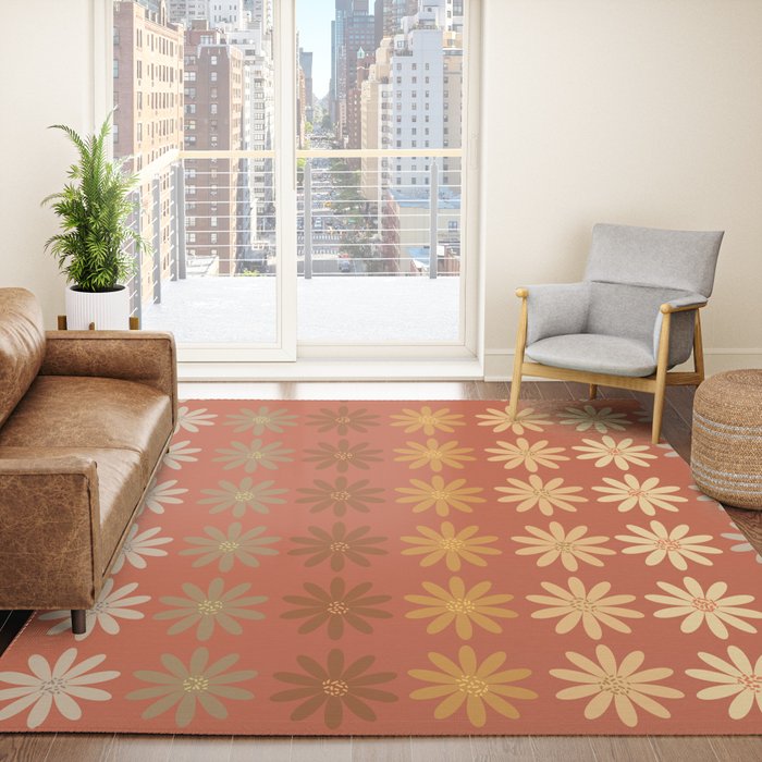 Ombre Abstract Daisies on Mandarin Orange Rug Gallery Image 4