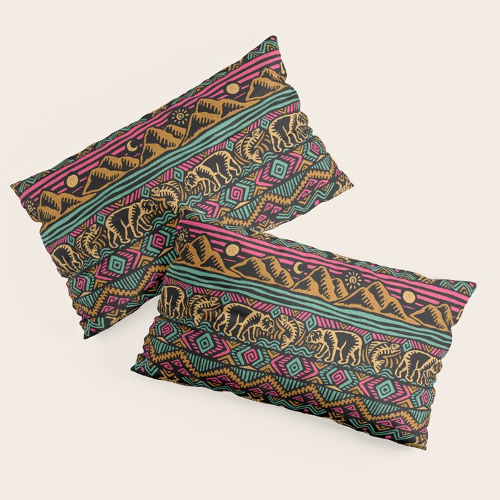 Mangatsika Mountain Stripe - Gold, pink, and teal Pillow Sham Gallery Image 4