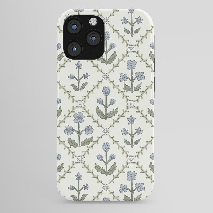 Lattice Block Print Floral - Blue Green iPhone Case Gallery Image 44