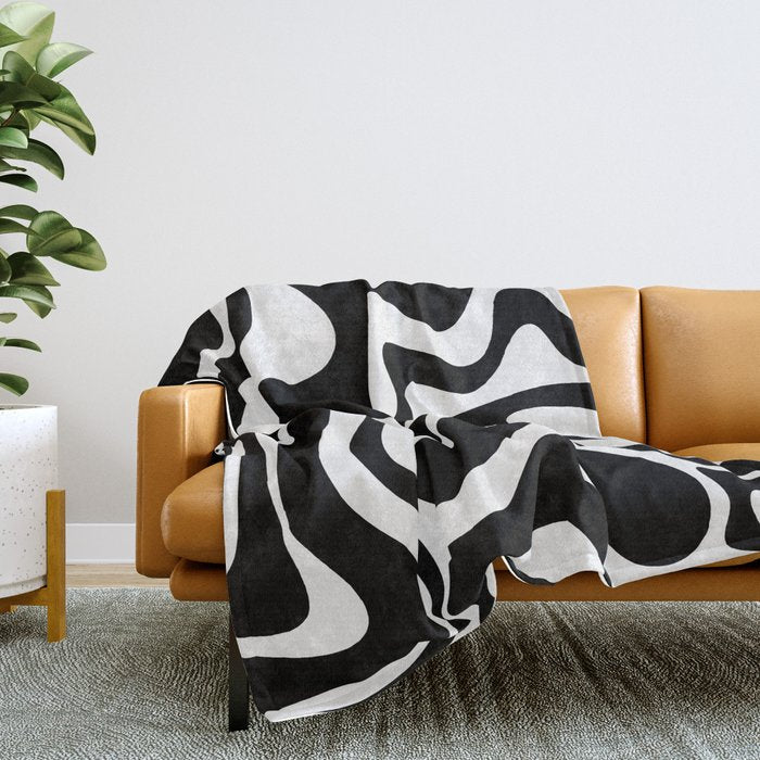 Liquid Swirl Abstract Pattern in Black and White Throw Blanket Gallery Image 2