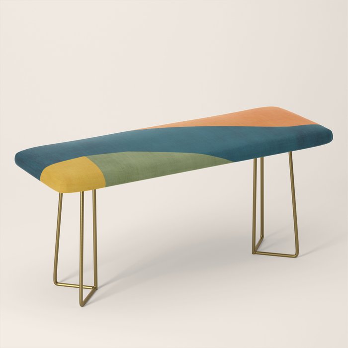Modern Fall Abstract Artwork Green Orange Yellow Art Bench Gallery Image 2