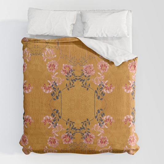 Art Nouveau floral pattern with lines - Honey Duvet Cover Gallery Image 2