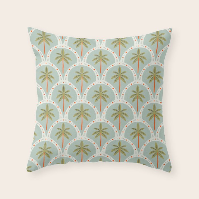 Vintage summer palm tree art pattern Throw Pillow Gallery Image 1