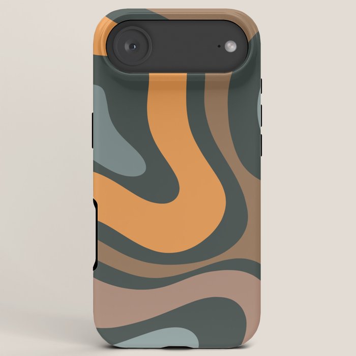 Modern Retro Liquid Swirl Abstract Slate Blue Orange Brown Taupe iPhone Case Gallery Image 6