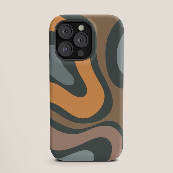 Modern Retro Liquid Swirl Abstract Slate Blue Orange Brown Taupe iPhone Case Gallery Image 19