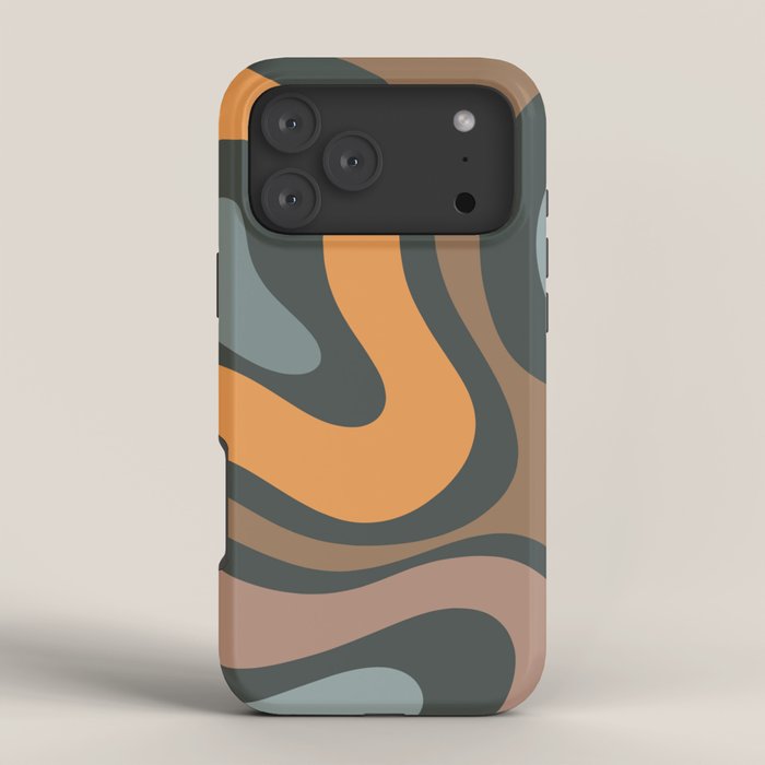 Modern Retro Liquid Swirl Abstract Slate Blue Orange Brown Taupe iPhone Case Gallery Image 4