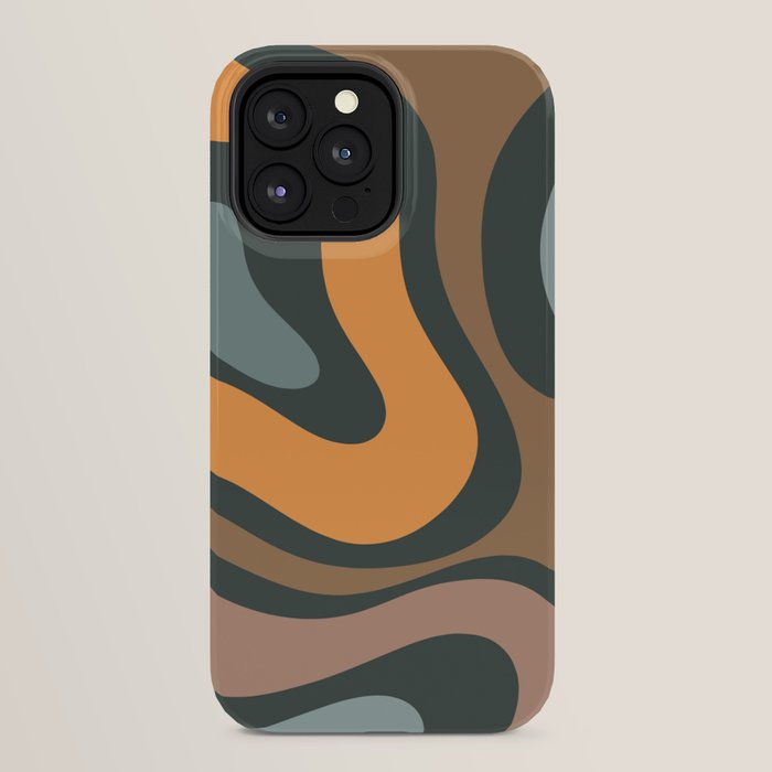 Modern Retro Liquid Swirl Abstract Slate Blue Orange Brown Taupe iPhone Case Gallery Image 32