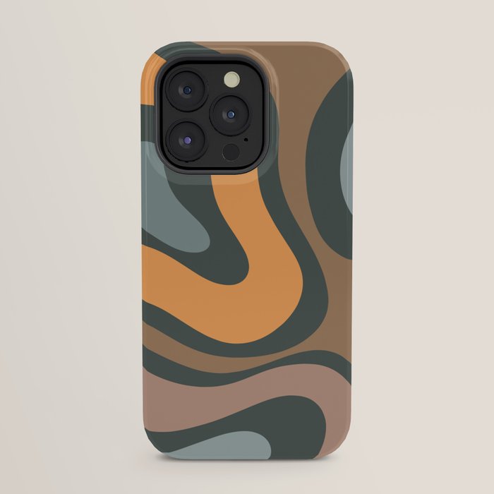 Modern Retro Liquid Swirl Abstract Slate Blue Orange Brown Taupe iPhone Case Gallery Image 31