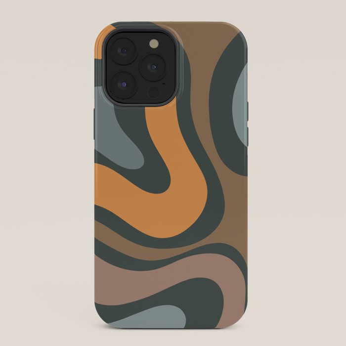 Modern Retro Liquid Swirl Abstract Slate Blue Orange Brown Taupe iPhone Case Gallery Image 36