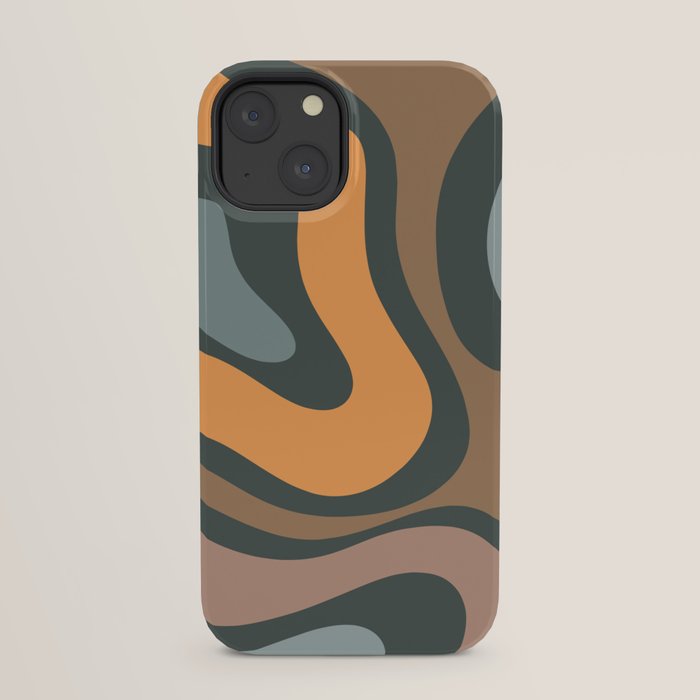 Modern Retro Liquid Swirl Abstract Slate Blue Orange Brown Taupe iPhone Case Gallery Image 29