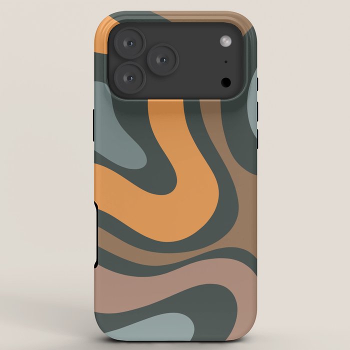Modern Retro Liquid Swirl Abstract Slate Blue Orange Brown Taupe iPhone Case Gallery Image 8