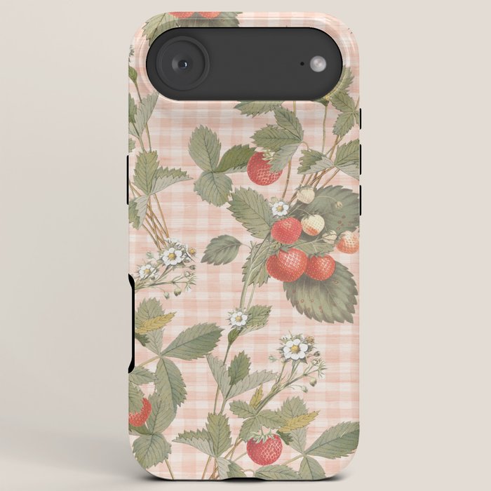 Vintage wild strawberries on cottage pink gingham pattern iPhone Case Gallery Image 6