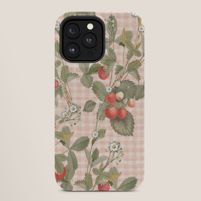 Vintage wild strawberries on cottage pink gingham pattern iPhone Case Gallery Image 28