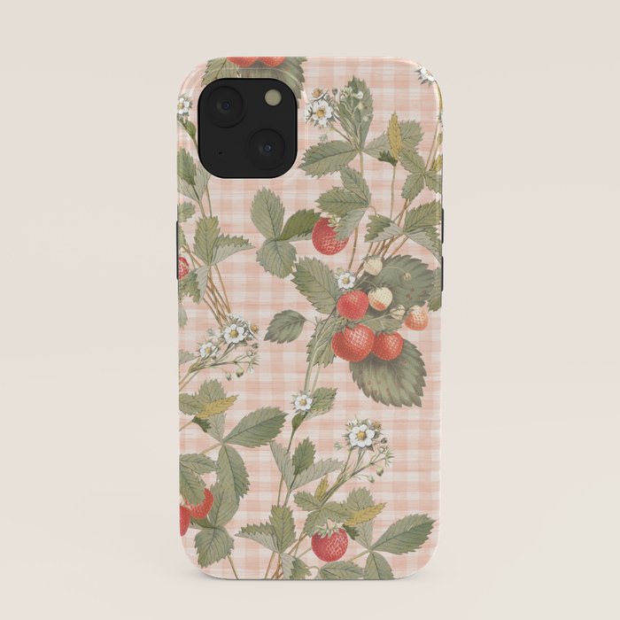 Vintage wild strawberries on cottage pink gingham pattern iPhone Case Gallery Image 37