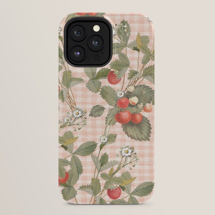 Vintage wild strawberries on cottage pink gingham pattern iPhone Case Gallery Image 24