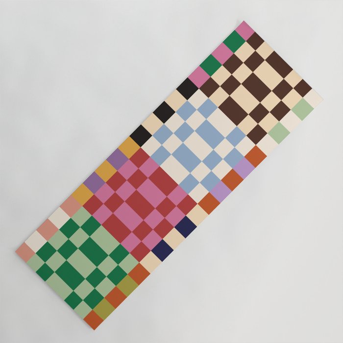 Retro 70s Colorful Patchwork Checkerboard Yoga Mat Gallery Image 1