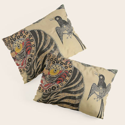 Striped Vintage Minhwa Tiger and Magpie Pillow Sham Gallery Image 3
