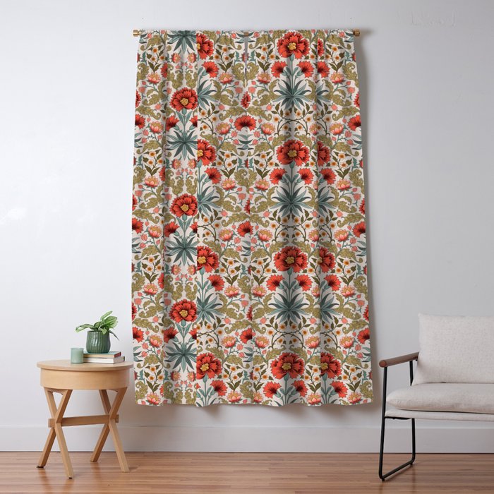 Victorian Botanicals - Carnations in Red and Green Window Curtain Gallery Image 5