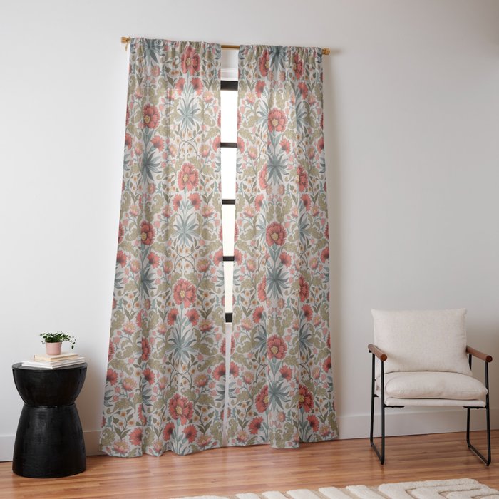 Victorian Botanicals - Carnations in Red and Green Window Curtain Gallery Image 14