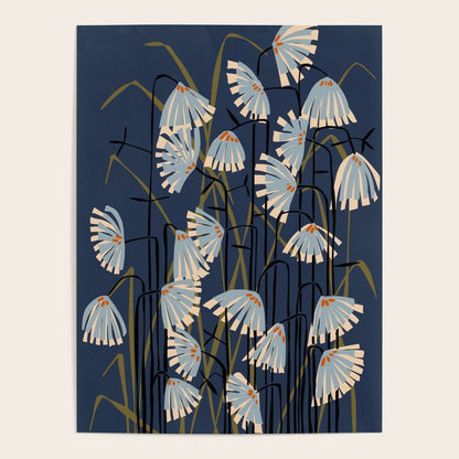 Linocut flower meadow blue Poster Gallery Image 2