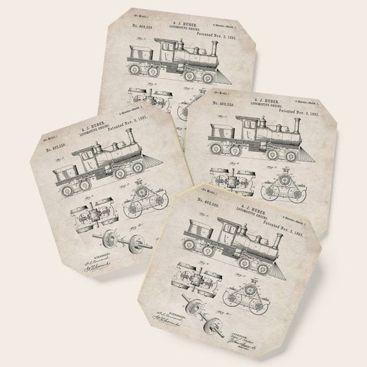 Train Locomotive Patent - Steam Train Art - Antique Coaster Gallery Image 1
