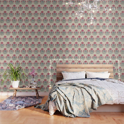 Marigold - pink and teal on linen Wallpaper Gallery Image 2