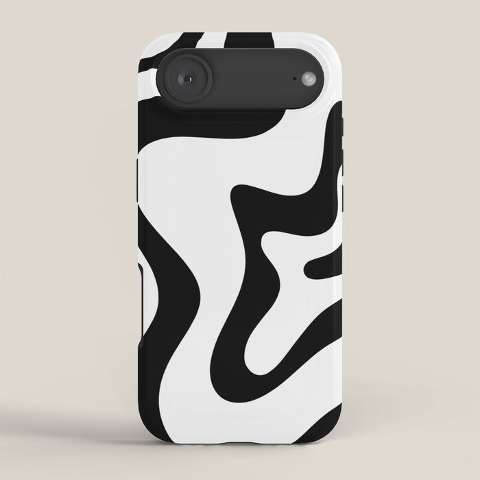 Retro Liquid Swirl Abstract Pattern Square Black and White iPhone Case Gallery Image 2