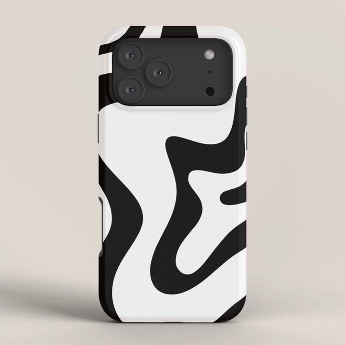 Retro Liquid Swirl Abstract Pattern Square Black and White iPhone Case Gallery Image 4
