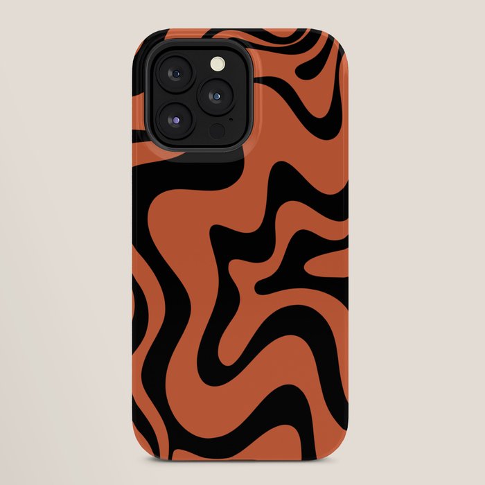 Retro Liquid Swirl Abstract Pattern in Black and Orange iPhone Case Gallery Image 28