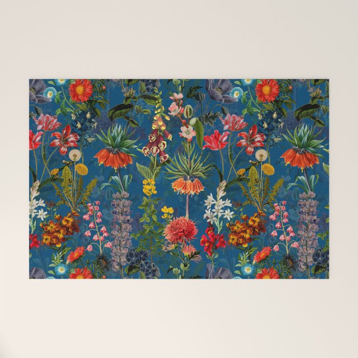 Vintage & Shabby Chic - Blue Midnight Spring Botancial Flower Garden Welcome Mat Gallery Image 1